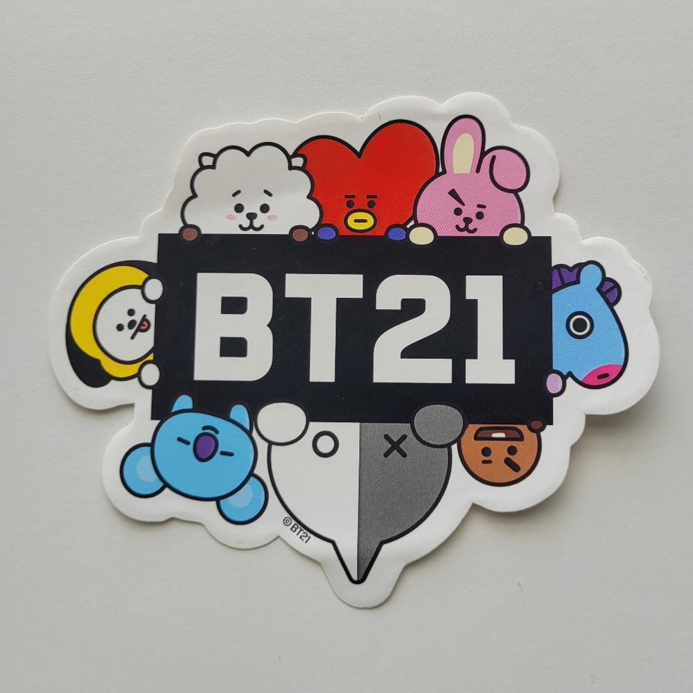 BT21 Line Friends x BTS Official Sticker & Pin Set (Chimmy + Group) - Picture 2 of 6